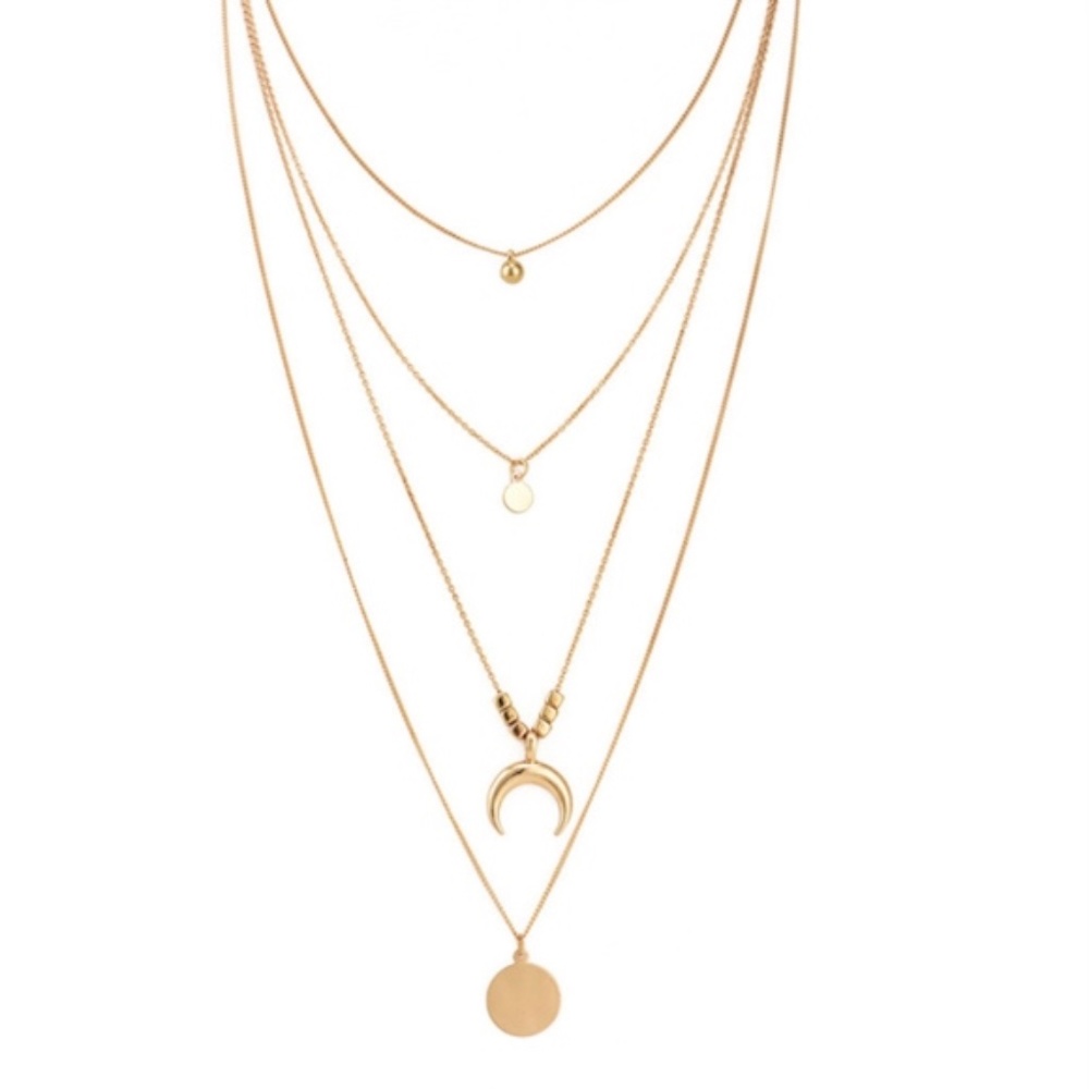 Boho Moon Pendant multilayer gold Tone Necklace - Picture 2 of 2